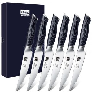 Conjunto de Facas para Bife SHAN ZU 6 Peças Aço Super Japonês com Cabo Ergonômico K133 Genbu