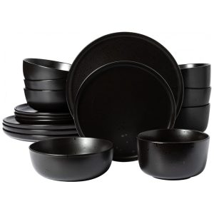 Aparelho de Jantar com 16 Peças em Cerâmica Faiança Reativa Serve 4 Pessoas Gibson Elite James Street Preto