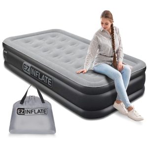 Cama Colchão Inflável Cama Bomba de Ar Embutida Luxo Duplo Altura 40 de Altura EZ INFLATE Preto