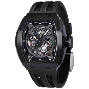 Relógio Masculino Analógico Automático a Prova dÁgua 50M com Pulseira de Silicone TSAR BOMBA TB8210 SGLZ Preto