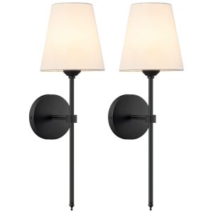Conjunto de Luminária de Parede com Fio Estilo Retrô Material de Metal e 2 Peças Adequada para Quarto Sala de Estar e Cozinha 110V KUAUGST Preta