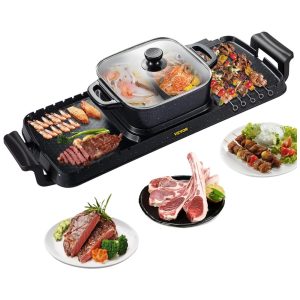 Grill Elétrico e Panela Elétrica Multifuncional 28 Litros com Controle Duplo de Temperatura e Revestimento Antiaderente 2400W 110V VEVOR Preto