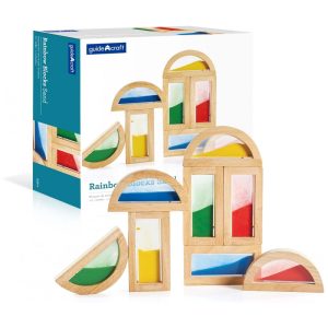 Blocos de Construção Sensoriais Guidecraft Rainbow Blocks Areia Multicolorido Formas Retangulares e Meia-Lua Madeira Acrílico G3014