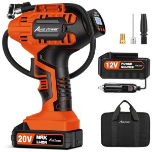 Compressor de Ar Portátil 100 PSI Recarregável com Tela LED e Bateria de Íon de Lítio 20V Avid Power Laranja