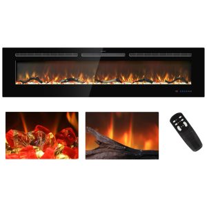 Lareira Elétrica de Embutir A44x182L com Controle Remoto Tela Sensível ao Toque e Chamas Multicoloridas 110V 1500W Kentsky Preta