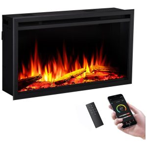 Lareira Elétrica Inteligente LegendFlame 84cm com Montagem na Parede 2 Tipos de Instalação Cores de Chama Multicoloridas Controle Remoto Smart
