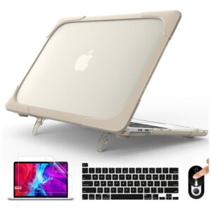 Capa Rígida Mektron para MacBook Pro 16" – Modelos A2141 com Suporte Dobrável Integrado, Tampa de Teclado e Película de Tela – Cáqui