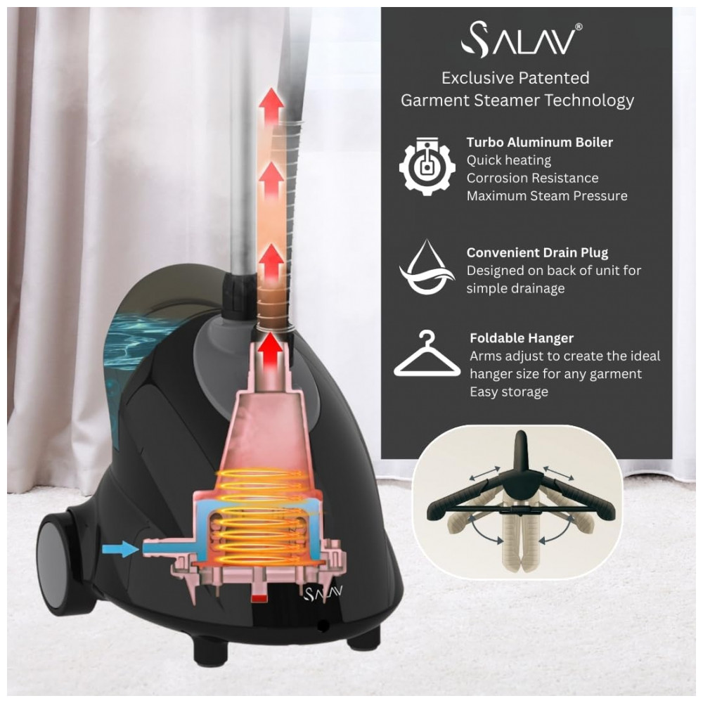 SALAV GS18DJ Steamer de Roupas com Reservatório de 1,8L e Rodas para Movimentação Fácil - 1500 watts Preto - Imagem 7