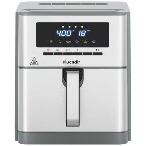 Air Fryer 95L com Cesta Antiaderente Revestida de Cerâmica 6 Funções e Controle de Temperatura 110V 1700W Kucadir Cinza