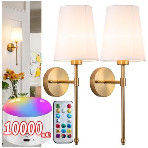 Conjunto de Luminária de Parede Estilo Moderno Controle Remoto e Abajur de Tecido Branco 2 UN 110V  YHCDLAMP Dourado