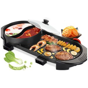 Grill Elétrico Antiaderente 2 em 1 serve até 8 Porções 110V 1100W SNKOURIN Preto