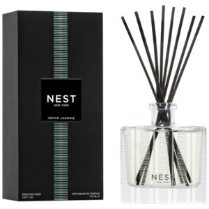 Difusor de Varetas NEST New York, Jasmim Indiano 175 ml Fragrância por até 90 dias Vidro Reutilizável, Suporte de Vidro Recarregável Inclui 8 Varetas