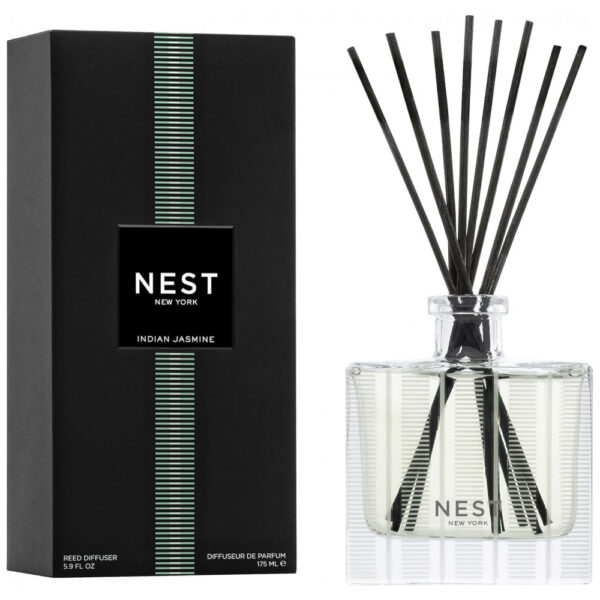 Difusor de Varetas NEST New York, Jasmim Indiano 175 ml Fragrância por até 90 dias Vidro Reutilizável, Suporte de Vidro Recarregável Inclui 8 Varetas