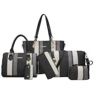 Conjunto de Bolsas Femininas 6 Peças com Carteira 2E youth Preto Listrado