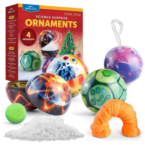 Kit de Enfeites de Natal Blue Marble Science Surpresa para Crianças - 4 Ornamentos com Experimentos Científicos e Atividades Divertidas