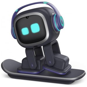 Robô Companheiro Inteligente Preto e Prateado – EMOPET AI Desk Robot Companion Comandos de Voz Dança e Estação de Recarga
