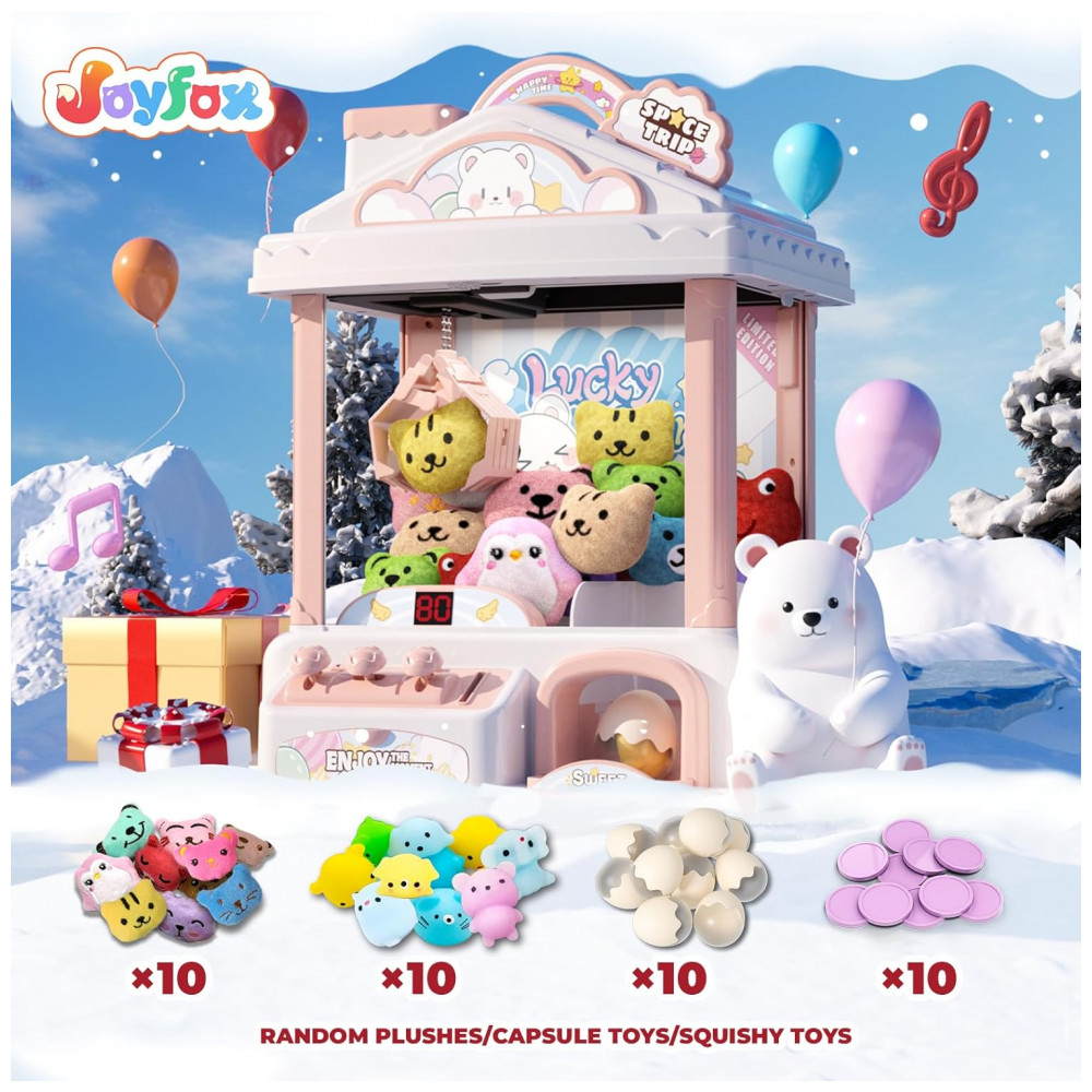 Máquina de Garra Rosa e Branca Snow Hut – Mini Arcade Infantil com 10 Cápsulas, 10 Pelúcias, Som e Brinquedos - Imagem 2