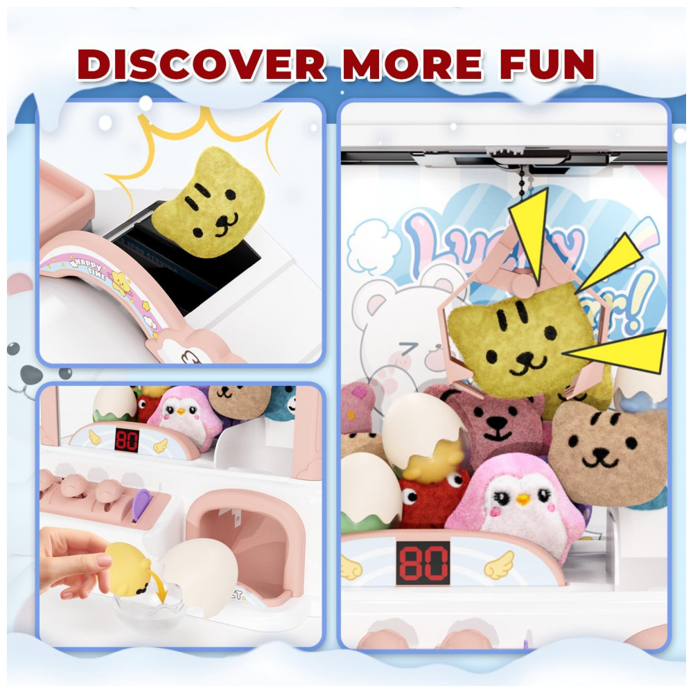 Máquina de Garra Rosa e Branca Snow Hut – Mini Arcade Infantil com 10 Cápsulas, 10 Pelúcias, Som e Brinquedos - Imagem 3