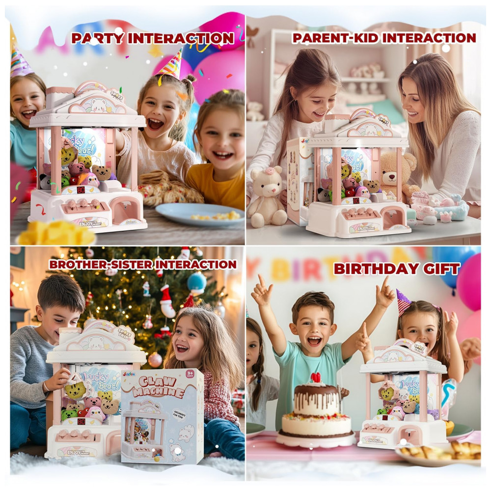 Máquina de Garra Rosa e Branca Snow Hut – Mini Arcade Infantil com 10 Cápsulas, 10 Pelúcias, Som e Brinquedos - Imagem 5