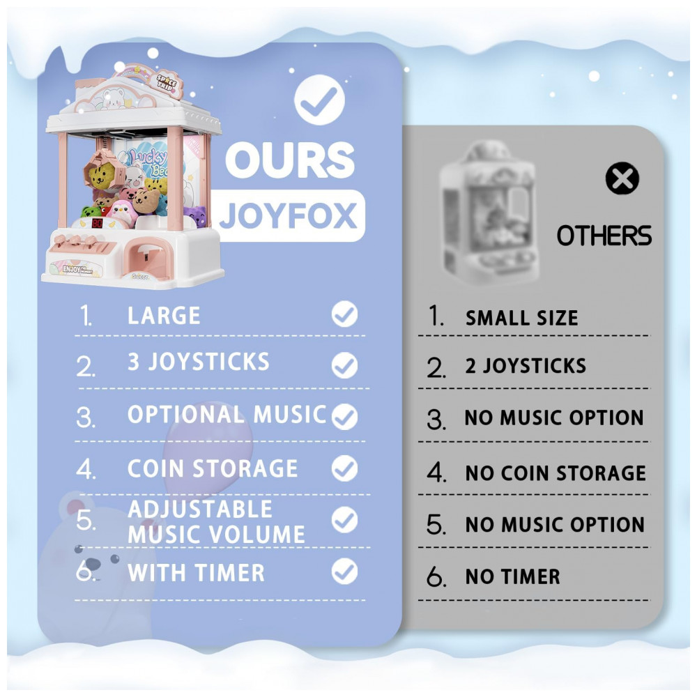 Máquina de Garra Rosa e Branca Snow Hut – Mini Arcade Infantil com 10 Cápsulas, 10 Pelúcias, Som e Brinquedos - Imagem 6