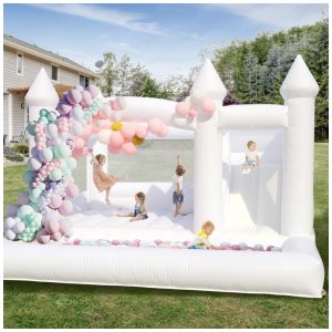 Casa de Pulso Branca de 15 Pés para Adultos e Crianças Casa de Pulso Comercial de PVC 100 com Tobogã e Piscina de Bolas Relunch