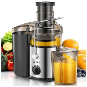 Extrator de Sucos QCen Centrífuga de 500W com 3 Bocas Largas para Frutas e Vegetais Fácil de Limpar Aço Inoxidável Livre de BPA