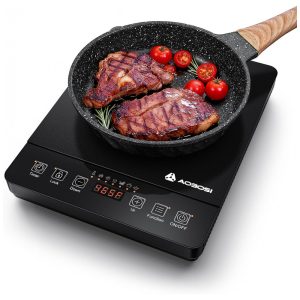 Cooktop de Indução Portátil AAOBOSI 20 Níveis de Potência e Temperatura 1800W Queimador Único com Bobina de Aquecimento
