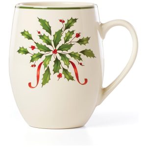 Caneca com Tema de Natal Material de Cerâmica e Capacidade de 530mL Lenox 890776 Branca Verde e Vermelha
