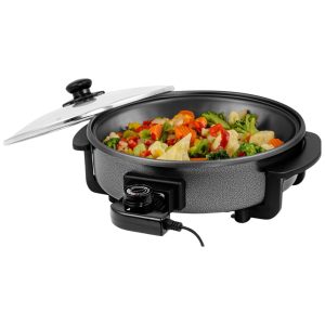 Frigideira Elétrica OVENTE de 30 Centímetros com Revestimento Antiaderente 1400W Controle de Temperatura Ajustável e Tampa de Vidro Temperado