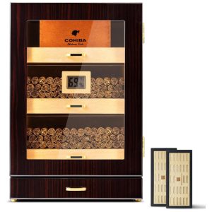 Umidor de Charutos Woodronic para 150 Charutos com Luz de LED Gaveta para Acessórios Higrômetro Digital e Divisor de Cedro Espanhol