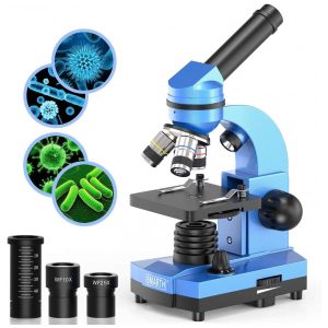 Kit Microscópio Monocular 40X 1000X para Crianças e Estudantes com 52 Peças Emarth Azul
