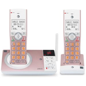 Dois Telefones Sem Fio Expansível Sistema de Atendimento Bloqueador de Chamada inteligente ATT CL82257 Rosa claro