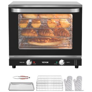 Forno de Bancada Comercial VEVOR 66 Litros 4 Camadas Porta de Vidro Temperado Estantes de Arame Bandeja de Clip Luvas Forno Elétrico Inox