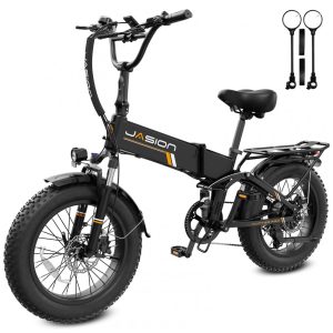 Bicicleta elétrica dobrável Jasion Hunter Pro preto fantasma pneu grosso 20" motor 1000W pico 1800W bateria 48V 15Ah até 128 km 110V