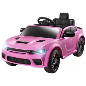 Carro Elétrico Infantil a Bateria com Controle Remoto 3 Velocidades Luzes LED e Música 12V ENYOPRO Dodge Charger licenciado SRT Hellcat Rosa