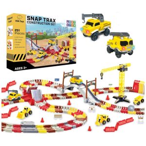 Playset STEM Pista de Corrida Construção com 251 Peças e Carros Iluminados LED USA Toyz Amarelo