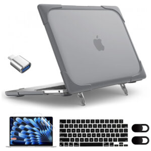 Capa Rígida Antichoque Cinza para MacBook Air 15″ (2023–2025, Modelos A3241/A3114/A2941, M2/M3/M4) – MEEgoodo