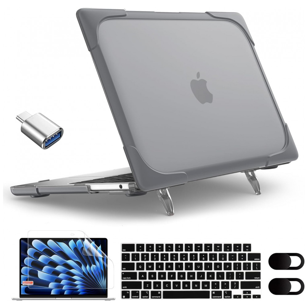Capa Rígida Antichoque Cinza para MacBook Air 15″ (2023–2025, Modelos A3241/A3114/A2941, M2/M3/M4) – MEEgoodo