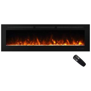 Lareira Elétrica de Embutir A54x184L com Controle Remoto e Chama Ajustável 110V 1500W Masarflame Preta