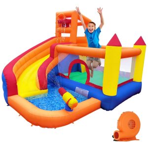 Parque Aquático Inflável HuaKastro com Tobogã - Diversão de Verão para Crianças com Piscina Pula-Pula e Balde Aquático para Brincadeiras ao Ar Livre