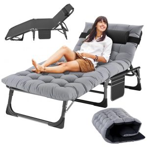 Espreguiçadeira Dobrável Portátil com 5 Posições para Jardim Gramado ou Piscina Slsy Cinza
