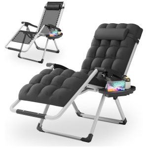 Cadeira Reclinável Ajustável Gravidade Zero com Apoio de Cabeça e Porta Copos Magshion Preto