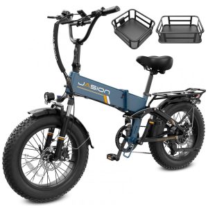 Bicicleta elétrica dobrável Jasion Hunter Pro azul cobalto pneu grosso 20" motor 1000W pico 1800W bateria 48V 15Ah até 128 km 110V