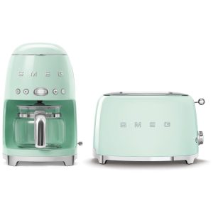 Conjunto Smeg Retro: Cafeteira de Filtro e Torradeira de 2 Fatias Verde Pastel