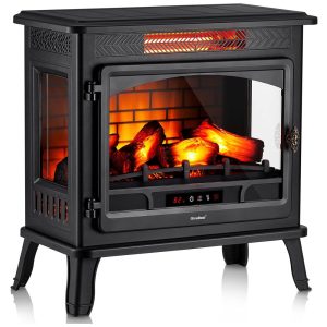 Lareira Elétrica Portátil Infravermelha com Controle Remoto e Efeito de Chamas 3D 110V 1500W GiveBest Preta