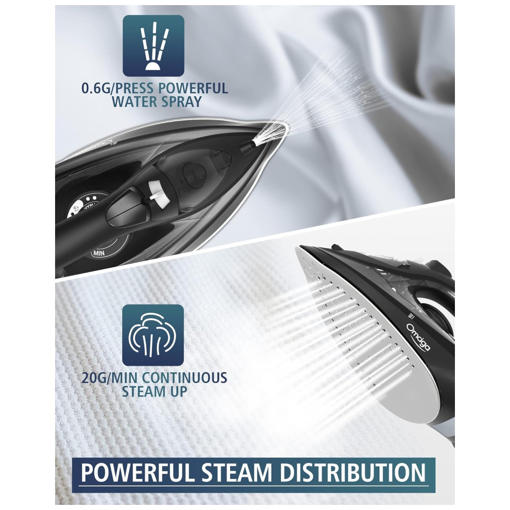 Ferro de Passar a Vapor com Desligamento Automático 1500W 110W OMAIGA Preto - Imagem 3