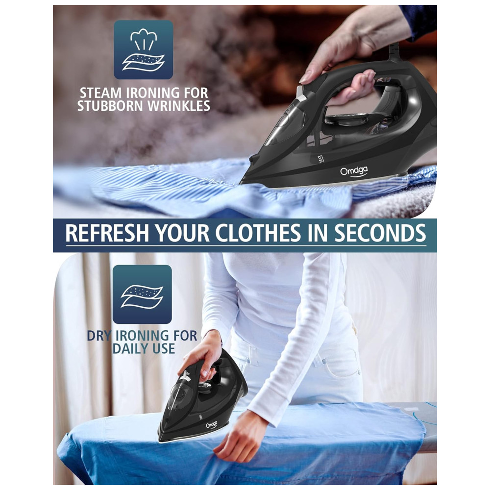 Ferro de Passar a Vapor com Desligamento Automático 1500W 110W OMAIGA Preto - Imagem 7