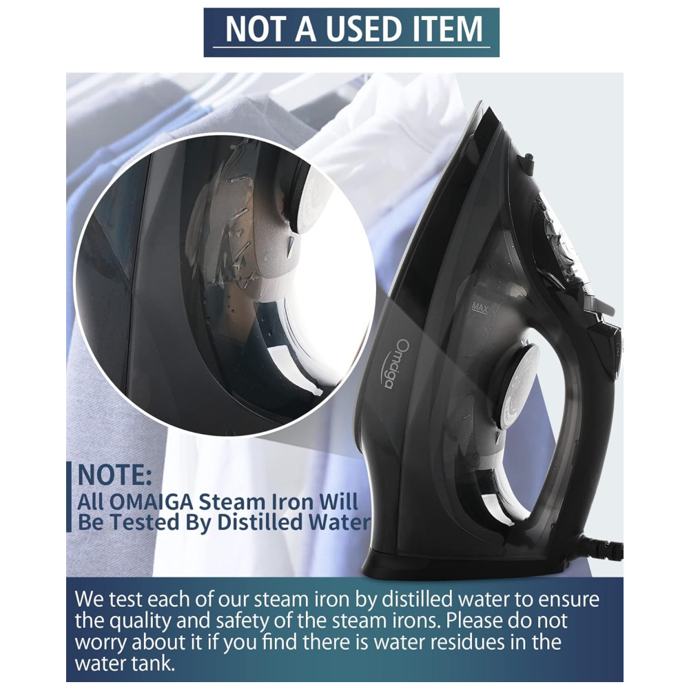 Ferro de Passar a Vapor com Desligamento Automático 1500W 110W OMAIGA Preto - Imagem 8