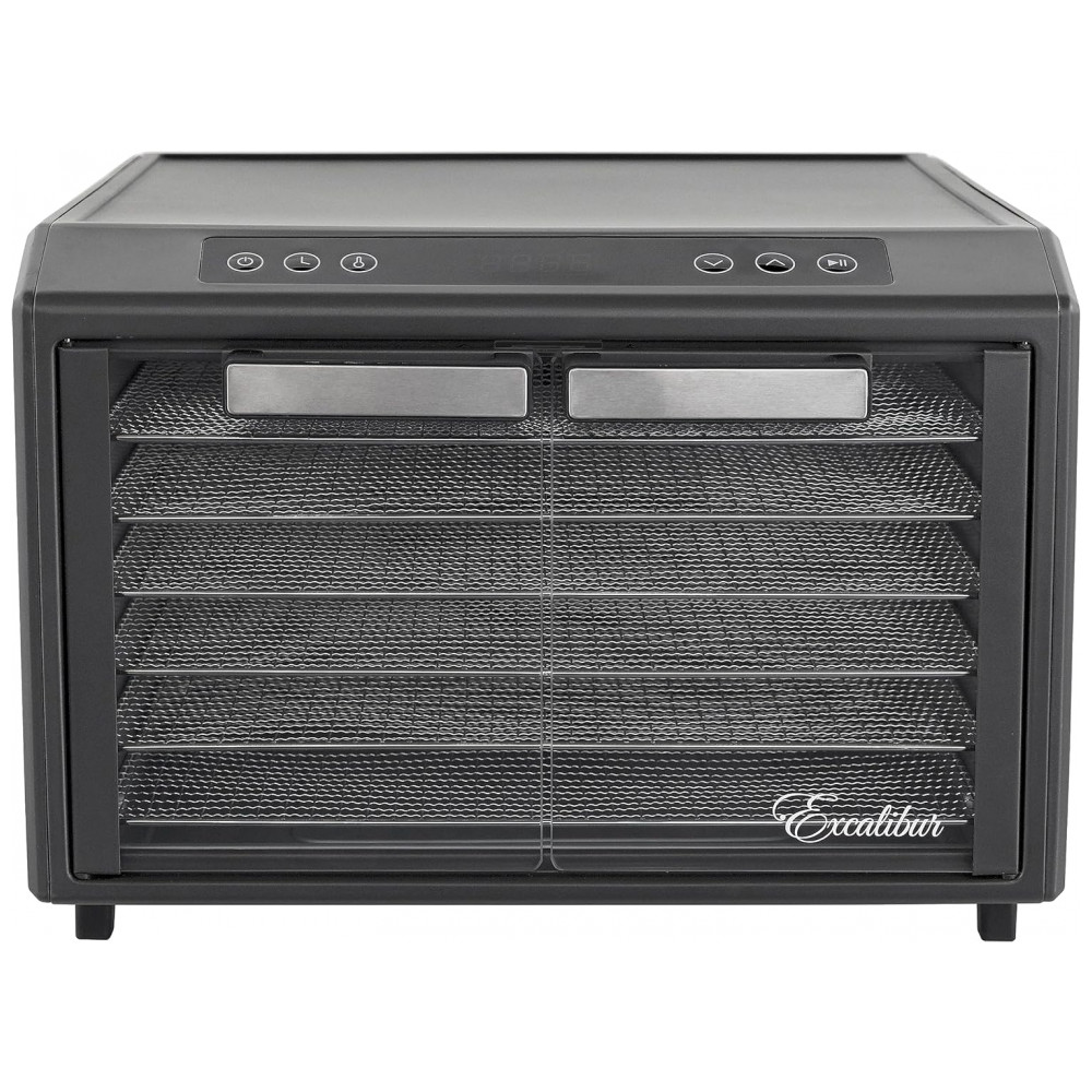 Desidratador de Alimentos em Aço Inoxidável com Controle de Temperatura Ajustável 6 Bandejas Cromadas e Portas Francesas de Vidro 700W Excalibur Preto - Imagem 2