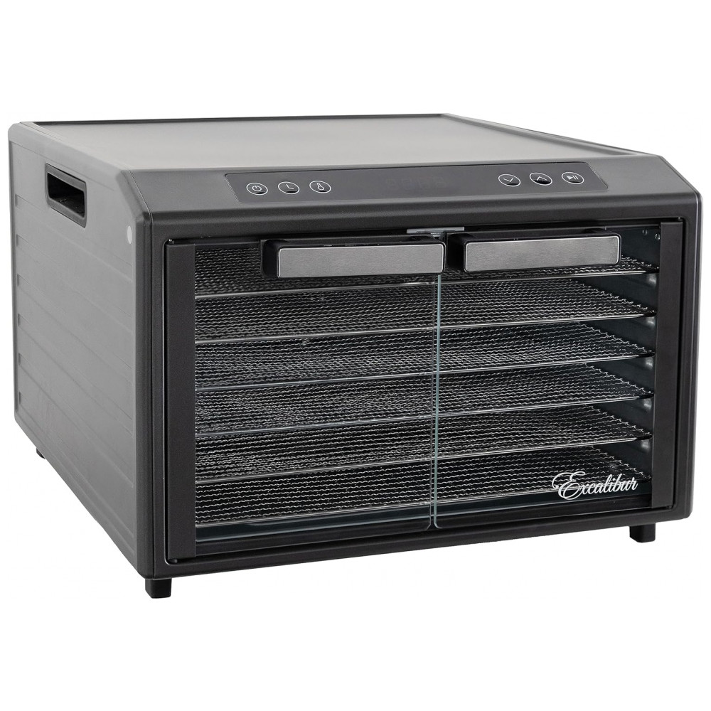 Desidratador de Alimentos em Aço Inoxidável com Controle de Temperatura Ajustável 6 Bandejas Cromadas e Portas Francesas de Vidro 700W Excalibur Preto - Imagem 11